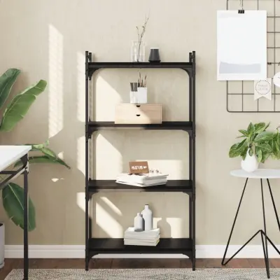 The Living Store Knjižna omara 4-nadstropna črna 60x30x120 cm inženirski les - Knjižna Omara