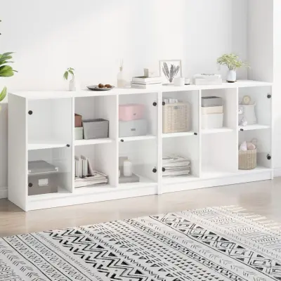 The Living Store Knjižna omara z vrati bela 204x37x75 cm inženirski les - Knjižna Omara