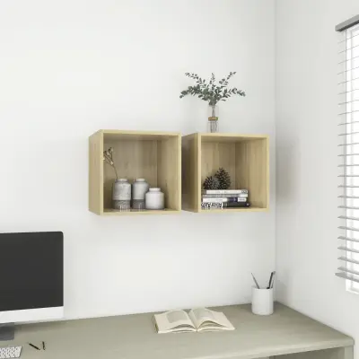 The Living Store Stenska omarica 2 kosa sonoma hrast 37x37x37 cm iverna plošča - Stenska Omarica