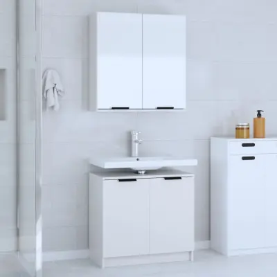 The Living Store Komplet kopalniških omaric 2-delni bel inženirski les - Komplet Kopalniškega Pohištva