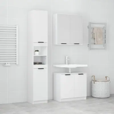 The Living Store Komplet kopalniških omaric 3-delni bel inženirski les - Komplet Kopalniškega Pohištva
