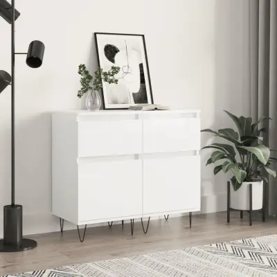 The Living Store Komoda 2 kosa visok sijaj bela 40x35x70 cm inženirski les - Komoda