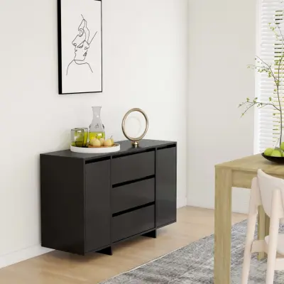 The Living Store Komoda s 3 predali črna 120x41x75 cm iverna plošča - Komoda