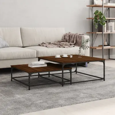 The Living Store Komplet mizic 2-delni rjavi hrast inženirski les - Komplet Klubskih Mizic