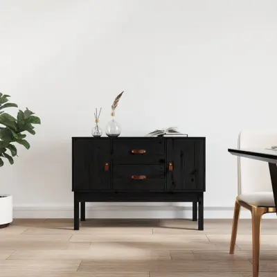 The Living Store Komoda črna 110x40x78 cm trdna borovina - Komoda