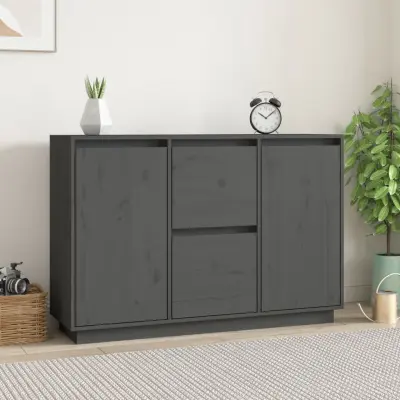 The Living Store Komoda siva 111x34x75 cm trdna borovina - Komoda