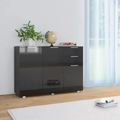 The Living Store Komoda visok sijaj črna 107x35x80,5 cm - Komoda