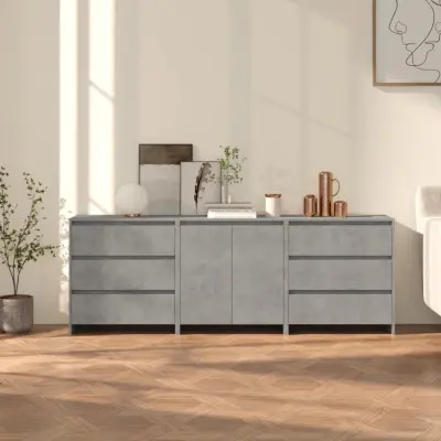 The Living Store 3-delna komoda betonsko siva iz inženirskega lesa - Komoda
