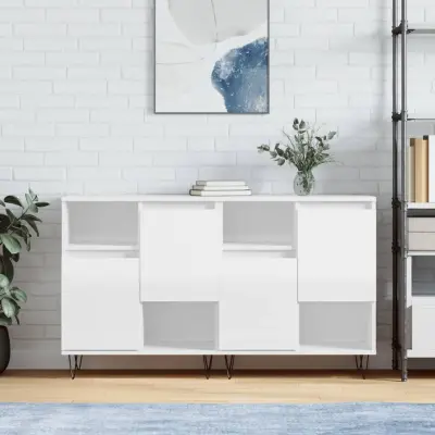 The Living Store Komoda 2 kosa visok sijaj bel inženirski les - Komoda