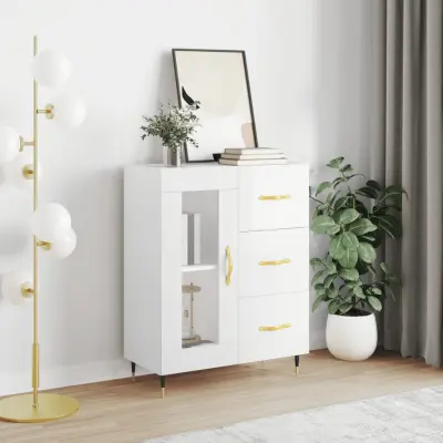 The Living Store Komoda visok sijaj bela 69,5x34x90 cm inženirski les - Komoda