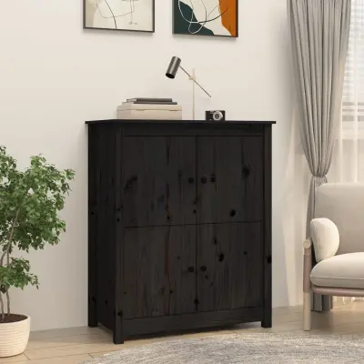 The Living Store Komoda črna 83x41,5x100 cm trdna borovina - Komoda