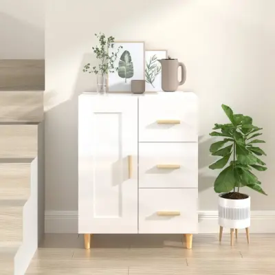 The Living Store Komoda visok sijaj bela 69,5x34x90 cm inženirski les - Komoda