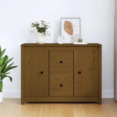 The Living Store Komoda medeno rjava 100x35x74 cm trdna borovina - Komoda
