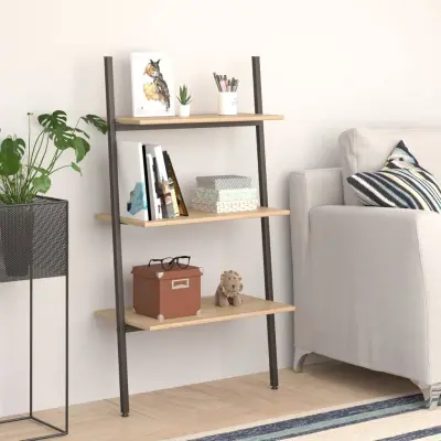 The Living Store 3-nadstropni prislonski regal svetlo rjav in črn 64x34x116 cm - Prislonski Regal