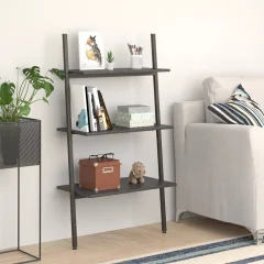 The Living Store 3-nadstropni prislonski regal črn 64x34x116 cm - Prislonski Regal