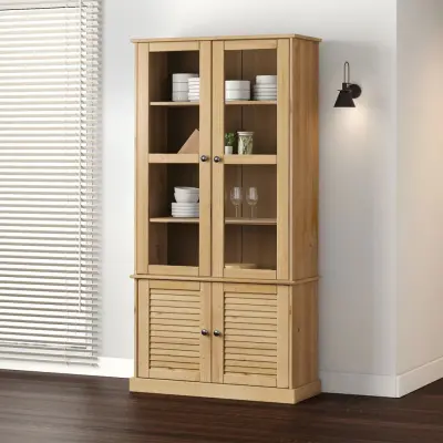 The Living Store Steklena vitrina VIGO 85x35x170 cm trdna borovina - Steklena Vitrina