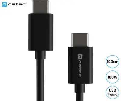 Kabel USB-C NATEC PRATI, 100W, 100cm, Power Delivery 3.0, univerzalna kompatibilnost, TPE, Velcro, barva: črna