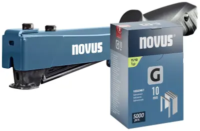 Kladivni spenjalnik Novus Tools J-044 set + 5000 ploščatih žičnih sponk - velik udarni spenjalnik za profesionalno uporabo - dolžina sponk 6 - 12mm No