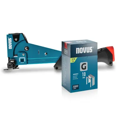 Kladivni spenjalnik Novus Tools J-055 set + 5000 ploščatih žičnih sponk - profesionalni udarni spenjalnik za neprekinjeno uporabo - dolžina sponk 6 -