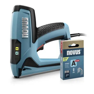 Električna spenjalna pištola Novus Tools J-120 set + 1800 finih žičnih sponk - zmogljiva spenjalna pištola za pritrjevanje tkanin in tkanin - dolžina