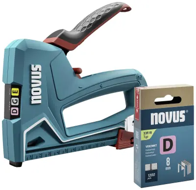 Ročni spenjalnik Novus Tools J-51 set + 1200 ploščatih žičnih sponk - profesionalni spenjalnik za pritrjevanje folij in okrasnih trakov - dolžina spon