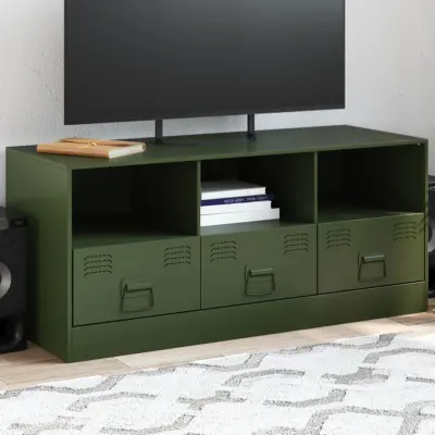 The Living Store TV omarica olivno zelena 99x39x44 cm jeklo - TV Omarica