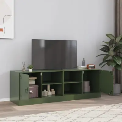 The Living Store TV omarica 2 kosa olivno zelena 67x39x44 cm jeklo - TV Omarica