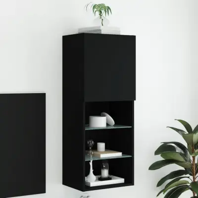 The Living Store TV omarica z LED lučmi črna 40,5x30x102 cm - TV Omarica