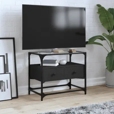 The Living Store TV omarica s stekleno ploščo črna 80x35x51 cm inženirski les - TV Omarica