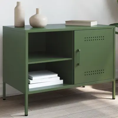 The Living Store TV omarica olivno zelena 68x39x50,5 cm jeklo - TV Omarica
