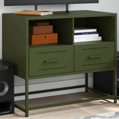 The Living Store TV omarica olivno zelena 68x39x60,5 cm jeklo - TV Omarica