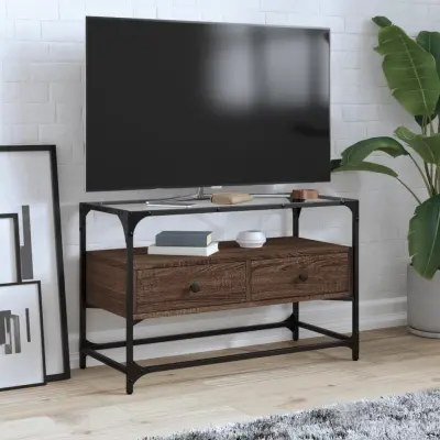 The Living Store TV omarica s stekleno ploščo rjavi hrast 80x35x51 cm inž. les - TV Omarica