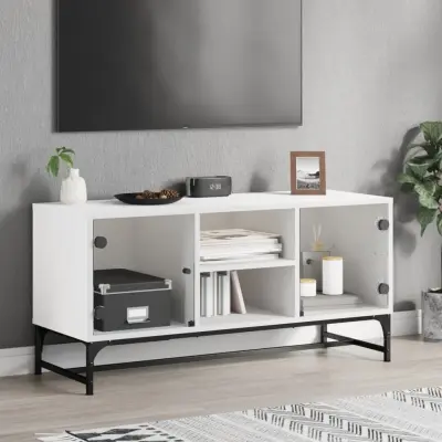 The Living Store TV omarica s steklenimi vrati bela 102x37x50 cm - TV Omarica
