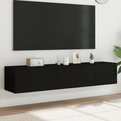 The Living Store Stenske TV omarice z LED lučkami 2 kosa črna 80x35x31 cm - TV Stenska Omarica