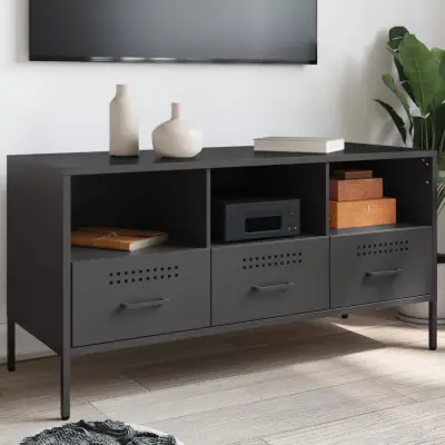 The Living Store TV omarica črna 100,5x39x50,5 cm hladno valjano jeklo - TV Omarica