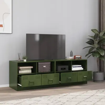 The Living Store TV omarica 2 kosa olivno zelena 67x39x44 cm jeklo - TV Omarica