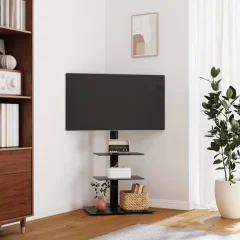 The Living Store Kotno TV stojalo 3-nadstropno za 32-65" črno - Kotno TV Stojalo