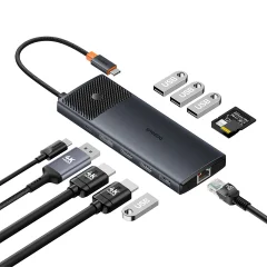 11v1 HUB USB-C adapter USB-A / PD / HDMI / DP / RJ-45 / SD / TF črn