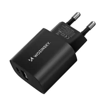 20W USB-A USB-C 100-240V stenski polnilec, črn