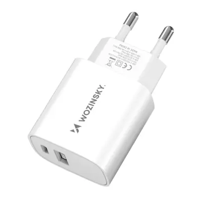 20W USB-A USB-C 100-240V stenski polnilec, bel