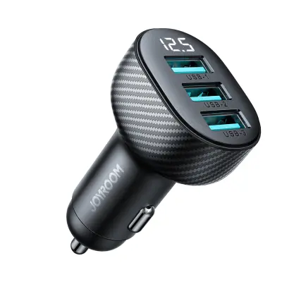 3,4A avtopolnilec s 3x USB-A zaslonom, črn