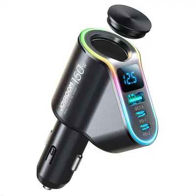 4v1 hitri avtopolnilec USB-A 2x USB-C PD 150W črn