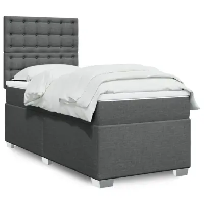 The Living Store Box spring postelja z vzmetnico temno siva 90x200 cm blago - Box Spring Postelja