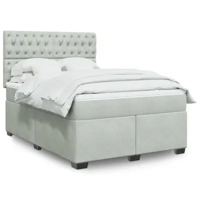The Living Store Box spring postelja z vzmetnico svetlo siv 140x190 cm žamet - Box Spring Postelja