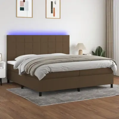 The Living Store Box spring postelja z vzmetnico LED temno rjava 200x200cm blago - Box Spring Postelja