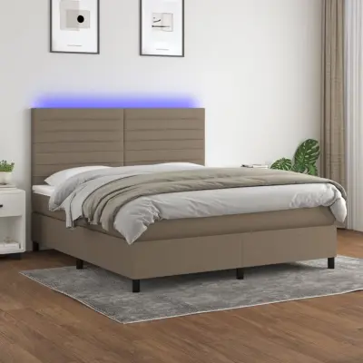 The Living Store Box spring postelja z vzmetnico LED taupe 180x200 cm blago - Box Spring Postelja