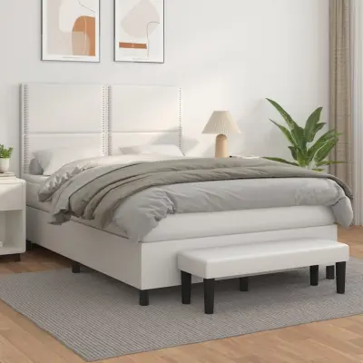 The Living Store Box spring postelja z vzmetnico bel 140x200 cm umetno usnje - Box Spring Postelja