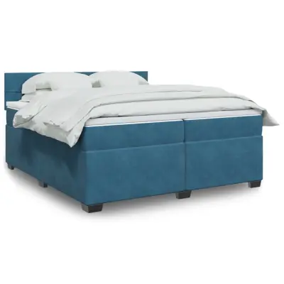 The Living Store Box spring postelja z vzmetnico modra 200x200 cm žamet - Box Spring Postelja