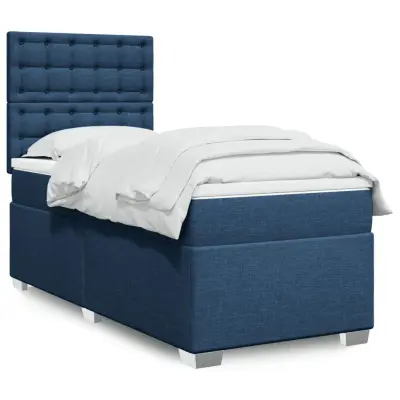 The Living Store Box spring postelja z vzmetnico modra 80x200 cm blago - Box Spring Postelja