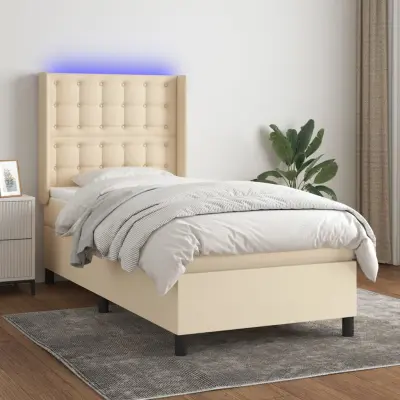 The Living Store Box spring postelja z vzmetnico LED krem 80x200 cm blago - Box Spring Postelja
